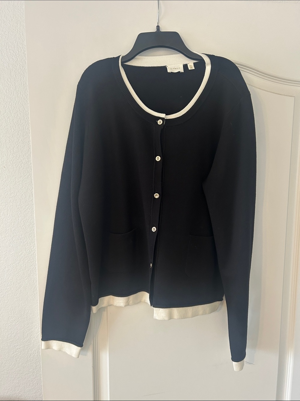 Cyrus Black Cardigan with Cream Trim